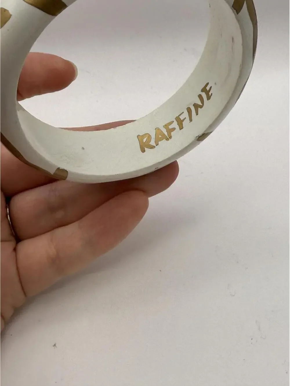 Raffine Vintage White and Gold Painted Bangle Bracelet